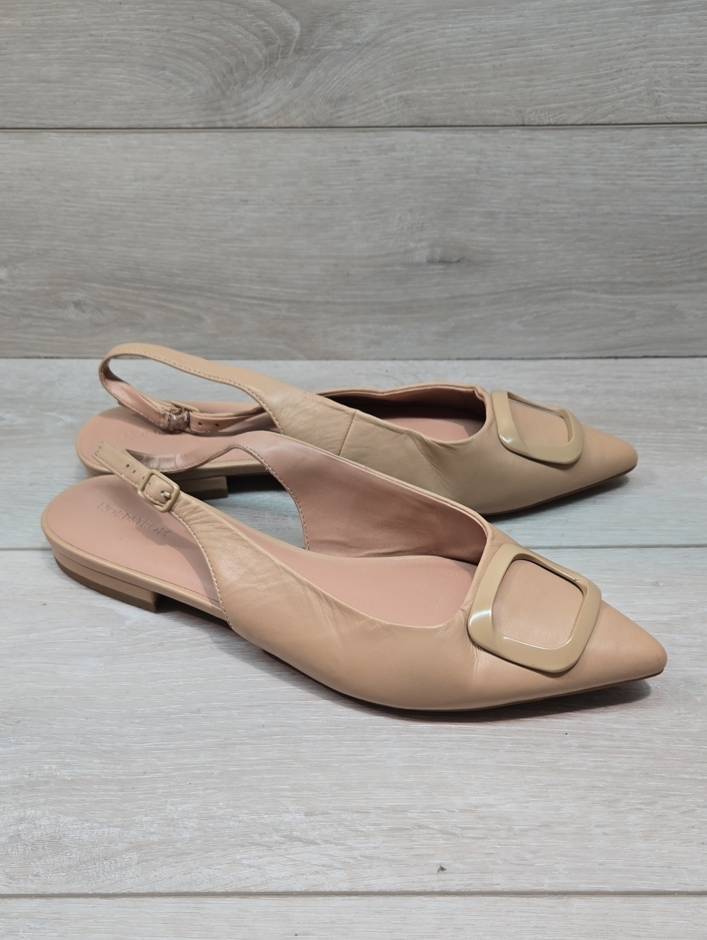 Nordstrom Women’s Nobecca Lea Beige Pointed Slingback Flats Buckle Shoes 9M